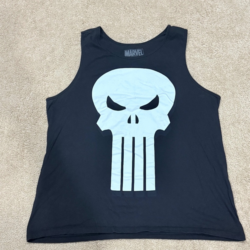 Mens Black & White 2XL Punisher Tank Top
